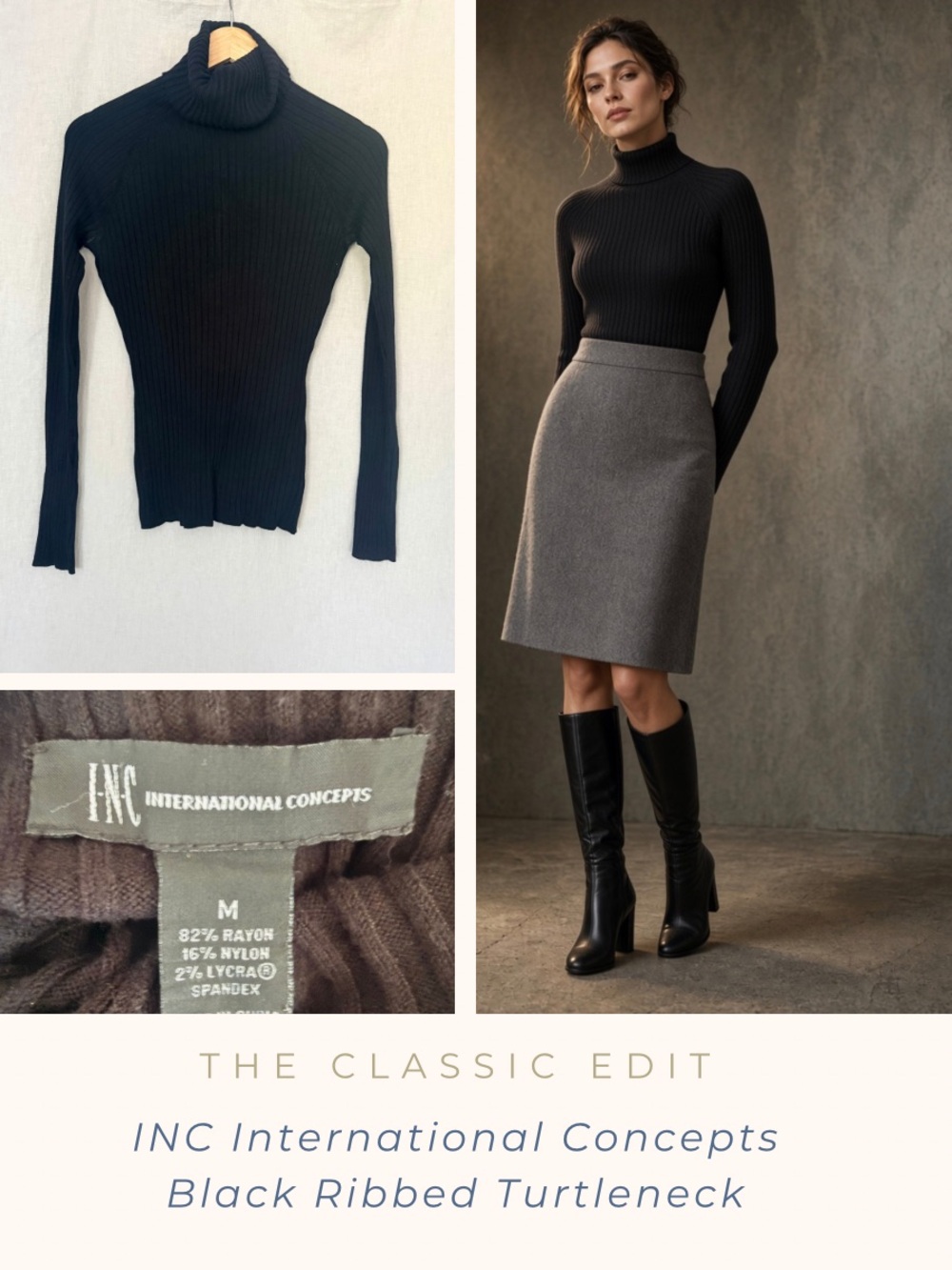 INC International Concepts Black Ribbed Turtleneck Sweater | Layering Staple